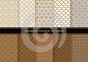 Ã£ÆâÃ£ÆÂªÃ£ÆÂ³Ã£ÆËSet Of Brown Damask Vintage Seamless Patterns, Vector Illustration.